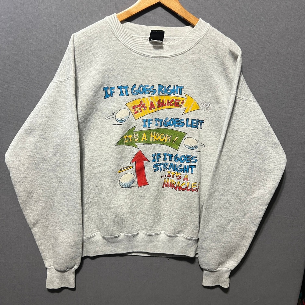 Vintage USA Olympic Golf Graphic Sweatshirt Mens Heather Gray Crewneck 23x25